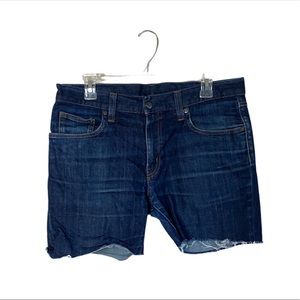 Uniqlo Dark Wash Mid Rise Cut Off Fray Hem Denim Jean Shorts Size 32”